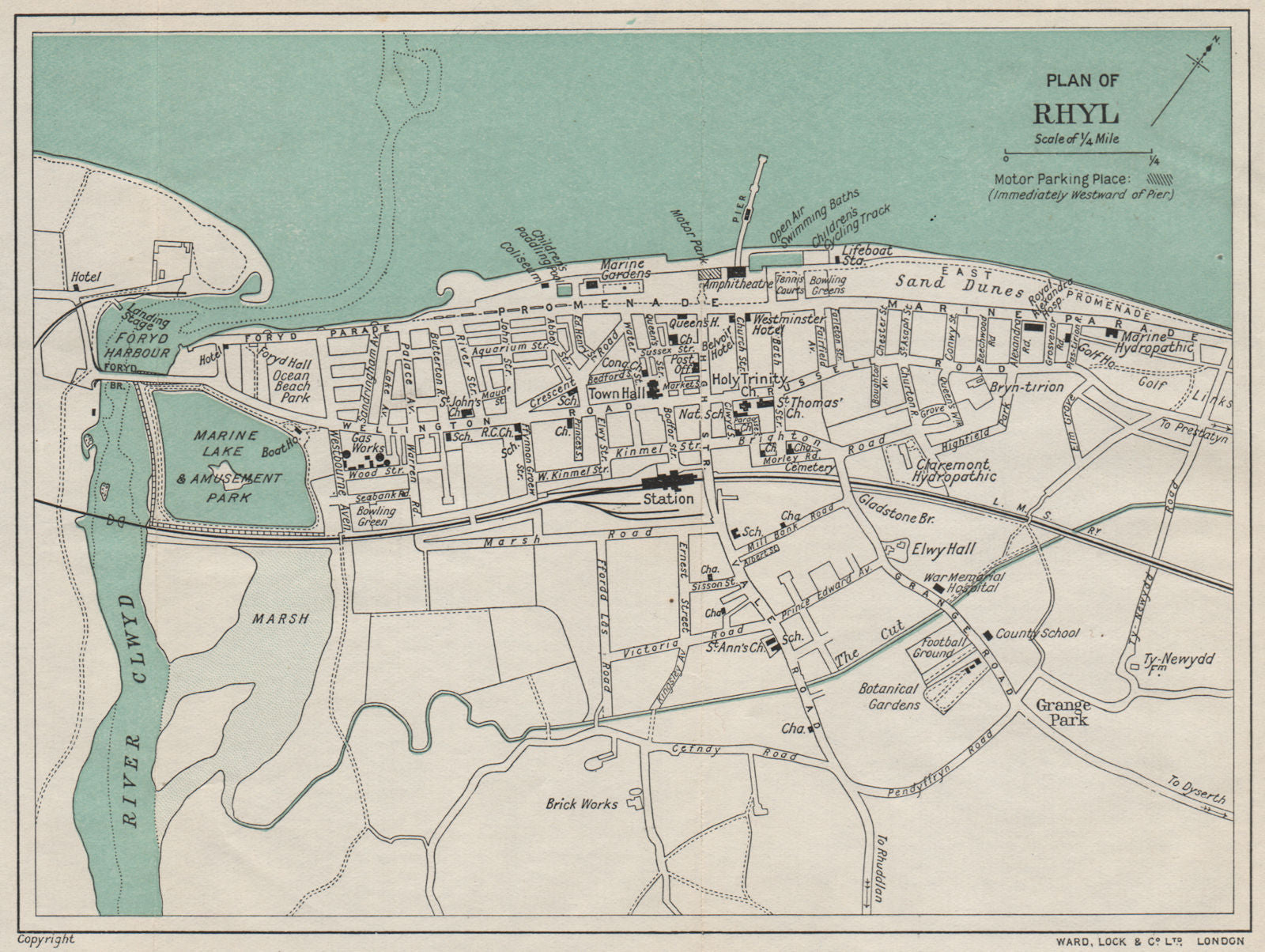 RHYL vintage town/city plan. Wales. WARD LOCK 1930 old vintage map chart